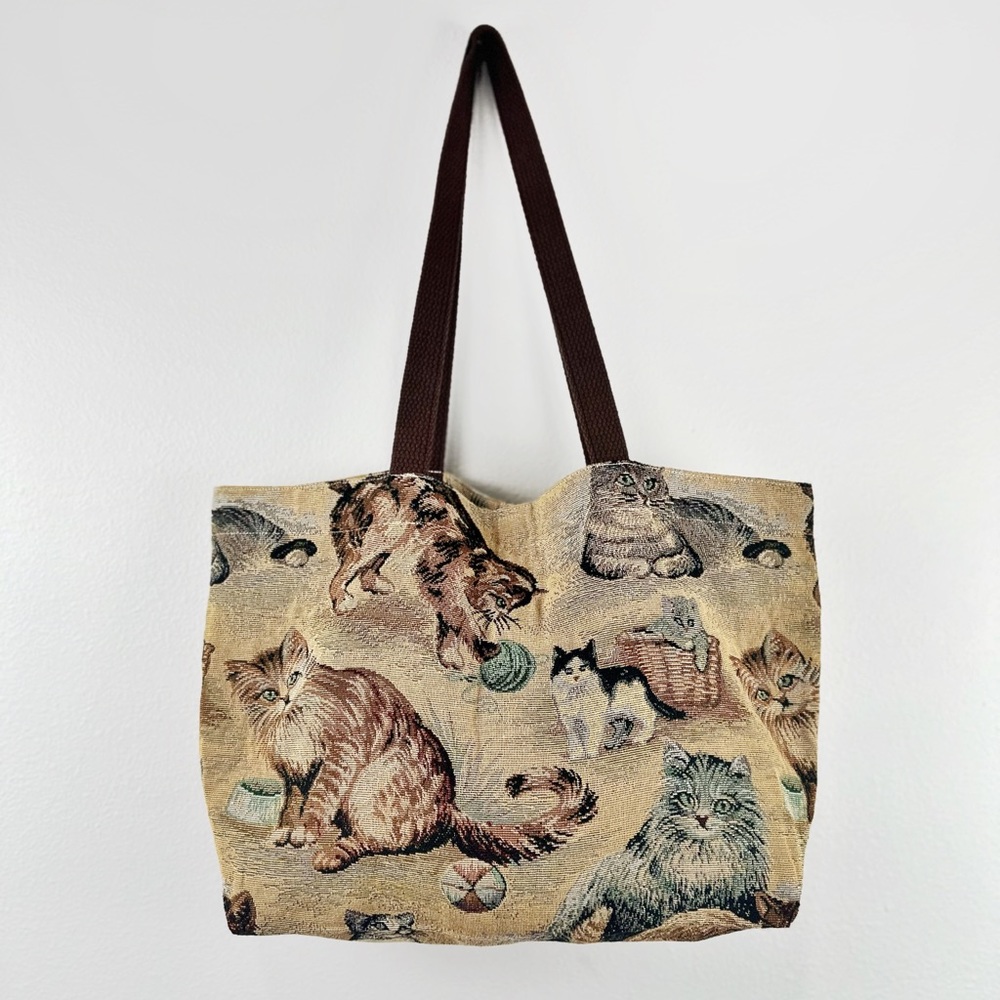 Cat Kitten Tapestry Fabric Handbag Purse Tote Bag